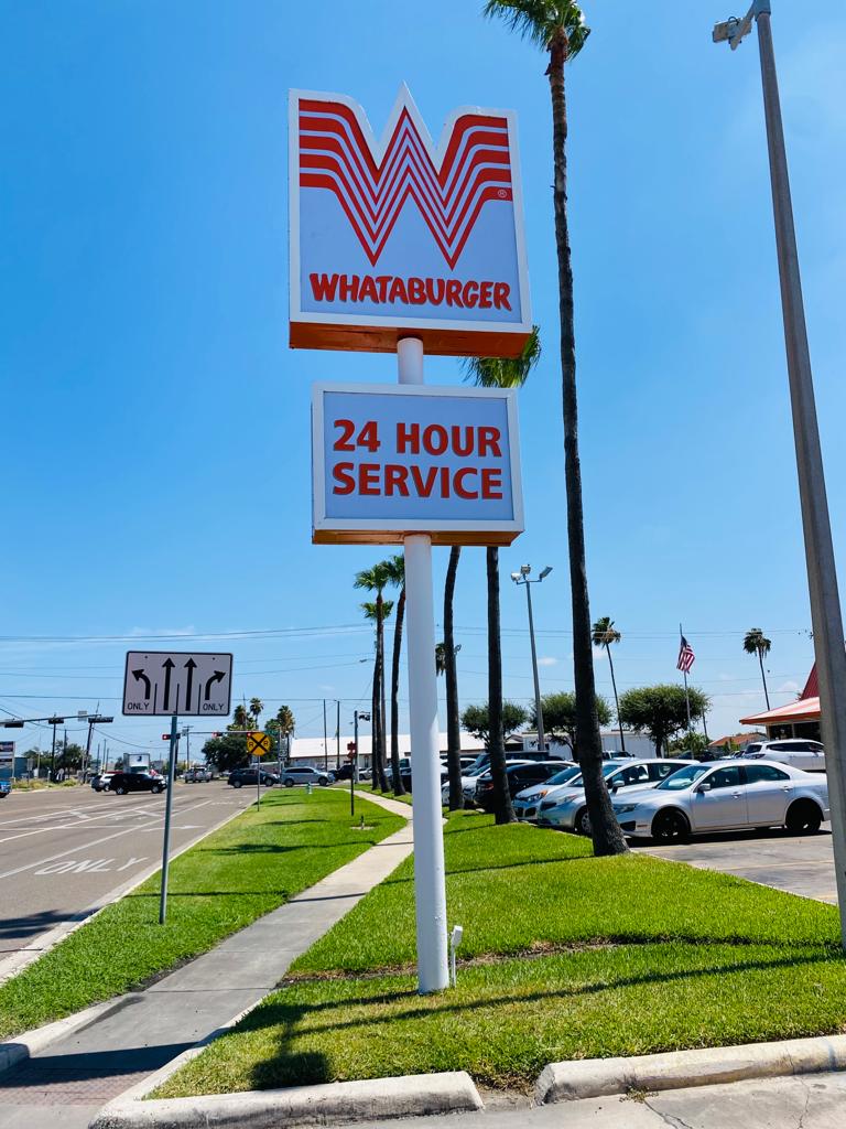 Upgraded the iconic Whataburger pylon sign to enhance 24-hour service visibility in McAllen, Texas.